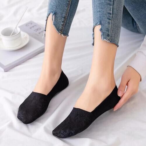 New Slipper Socks 5 Pairs/lot Cotton Invisible No Show 2021 For Women Sock Non-slip Silicone Color Felmen Short