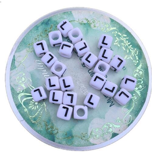 New Arrival 100pcs 6*6MM Cube Letters Beads White with Black Single Letter Initial L Printing Plastic Alpahbet jewelry Beads