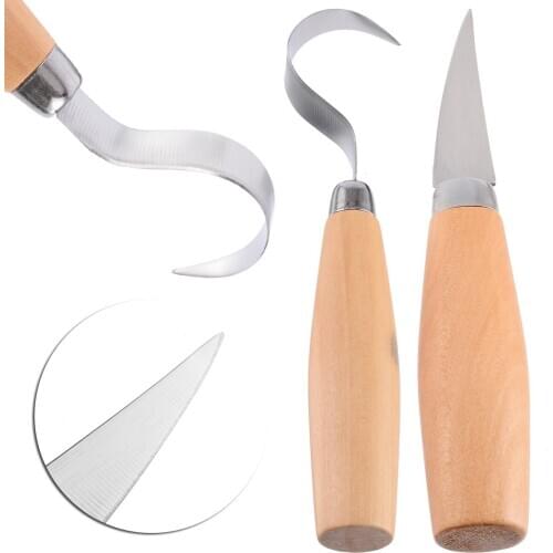Woodworking Carving Knifes Set 2pcs Spoon Carving Curved Cutter DIY Hand Paring And Hook Cutter For Wood Craft Supplies