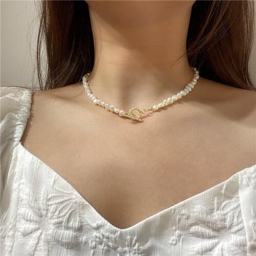 French High-grade Baroque Freshwater Pearl Necklace Retro Temperament OT Clasp Necklaces Hand Accessories Women Punk Jewelry
