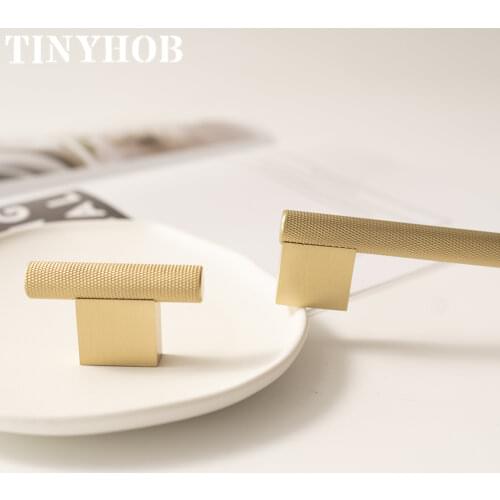Knurled Knobs Kitchen Cabinet Door Handles and Knobs Textured Kitchen Drawer Pulls Satin Brass T Bar Handles for Furniture