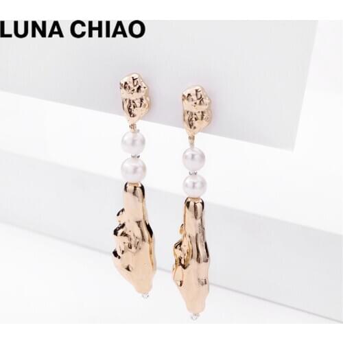 LUNA CHIAO Gold Color Plating Fresh Water Pearl Drop Earring-Women Statement Earrings Jewelry