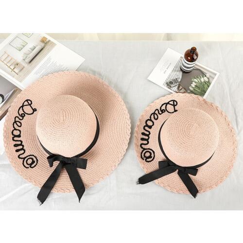 Fashion Parent-child sun hat Cute children sun hats bow hand made women straw cap beach big brim hat casual girls summer cap