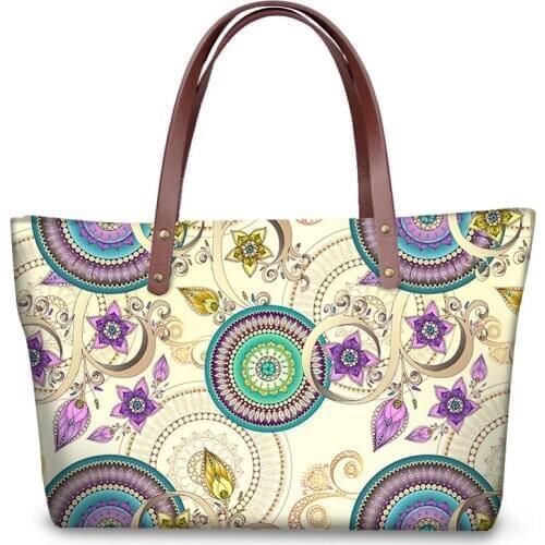 ELVISWORDS Luxury Handbags Shopper Bag Mandala Print Shoulder Bags For Women Top-Handle Bags Brand Fashion Females Handbag Bolsa