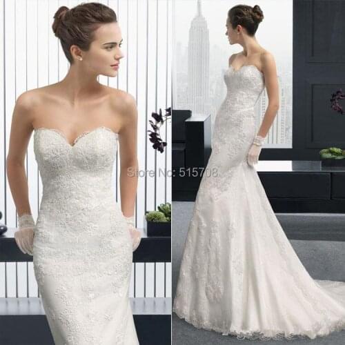New Arrival Mermaid Wedding Dresses Sweetheart Backless Lace Appliques Court Train White Ivory Garden Sheath Bridal Gowns