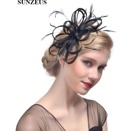 Bridal Hats Feathers Linen Flowers Hair Accessories Beading Girls Party Hair Decoration chapeau mariage femme SH41