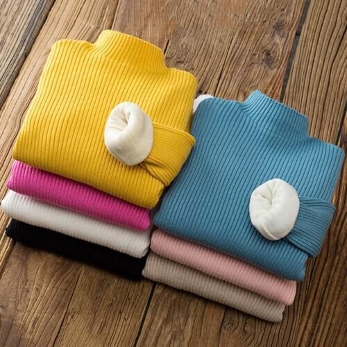 Warm Winter knitted sweaters Girls Boys autumn bottoming shirts pullover velvet thickening cotton clothes 1-8Y Kids Soft Coats