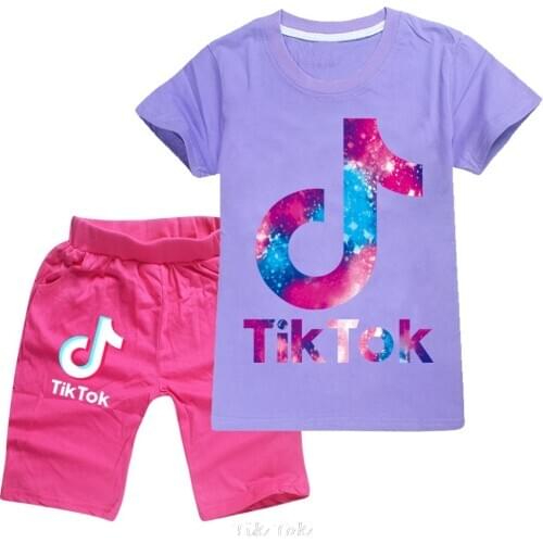 Tik Tok Summer Kids Short-sleeved Shorts 2pcs Set Girl Cute Printed Cotton T-shirt Boy Casual Pants Children Fashion Clothing