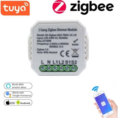 Tuya smart dimming switch zigbee 1/2gang smart modification module zero fire version work with Alexa Google Assistance