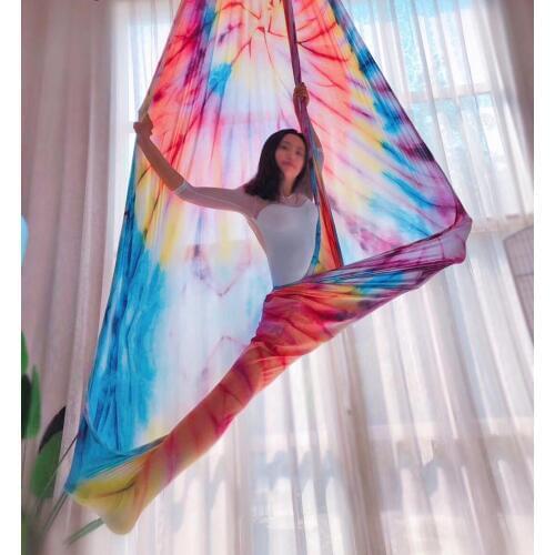 High Strength Low Stretch Silky Shinny Gradient Color Aerial Yoga Hammock For Circus Arts Aerial Dance 5Mx2.5M Fabric