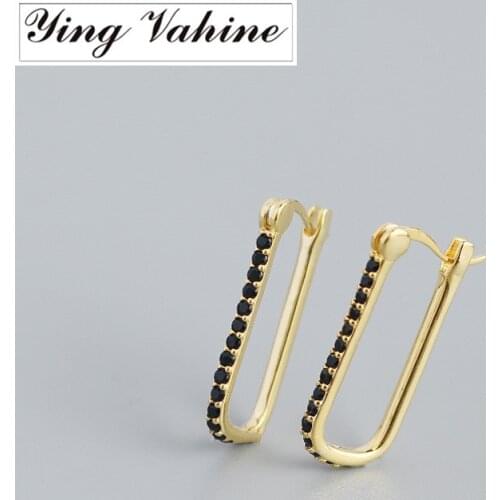 Ying Vahine 100% 925 Sterling Silver Black and White Zircon Geometric Big Hoop Earrings for Women Jewelry