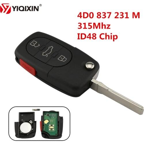 YIQIXIN 3+1 / 4 Buttons Flip Folding Remote Car Key For Audi TT A4 A6 A8 S4 S6 S8 TT 315Mhz Transponder Chip ID48 4D0 837 231 M