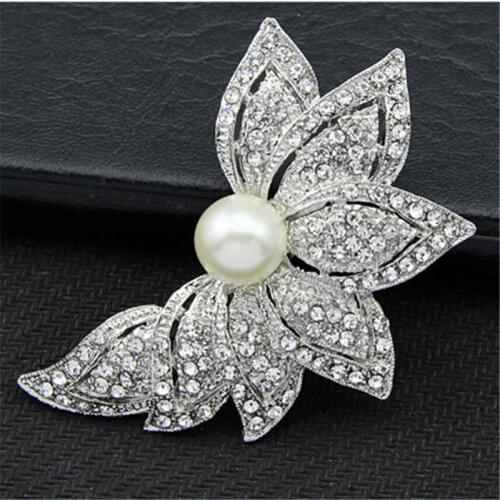 Flower Leaf Rhinestone Crystal Wedding Engagement Brooch Pin For Women Gift