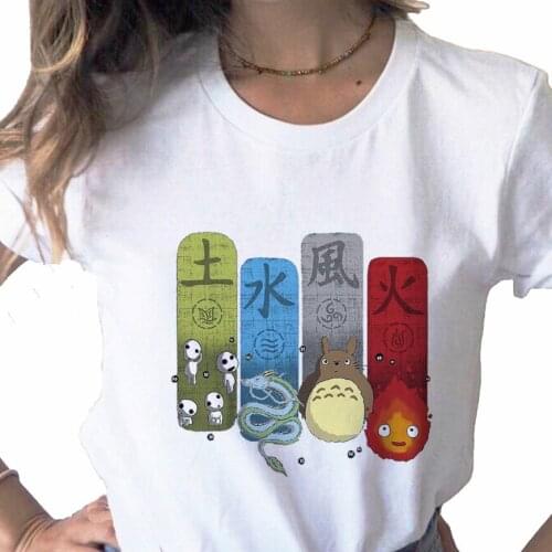 Totoro Studio Ghibli Kawaii Anime print ladies T-shirt casual basis O-collar white shirt short sleeve ladies T-shirt,Drop Ship