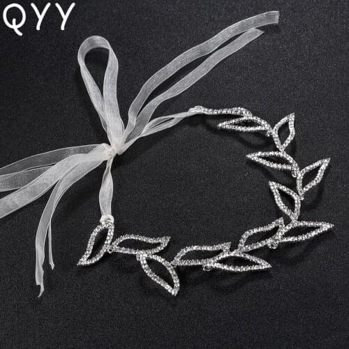 QYY Fashion Austrian Crystal Leaves Bridal Wedding Headband Women Hairpieces Bridal Hair Jewelry Accessories Headdress Brides