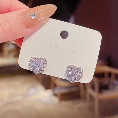 Love Heart Zircon Ear Studs for Women Trendy Shiny Ear Jewelry Female Simplicity Elegant Earrings Fashion Delicate Ear Studs