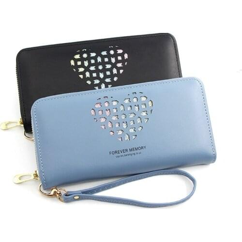 Women Wallet PU Leather Purse Female Long Wallets Gold Hollow Leaves Pouch Handbag for Women Coin Purses Card Holders Clutch