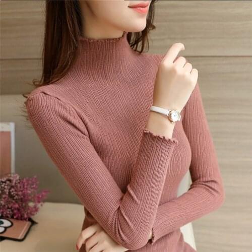 Women Turtleneck Sweater Female Autumn Winter Casual Pullover Solid Color Sweaters Long-Sleeve Womens Slim OL Sweater S,M, L