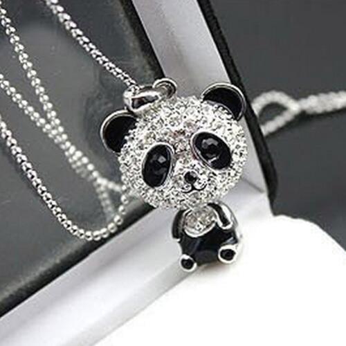 LNRRABC LNRRABC Hot Sale Women Silver Pendant Necklace Sweater Chain Panda Alloy Long Pattern Diamante Gift Fashion Jewelry