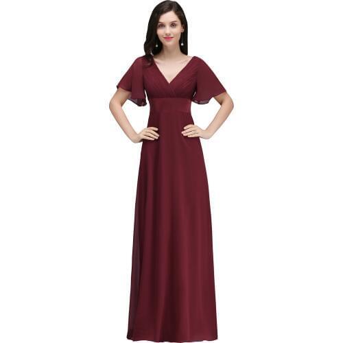Plus Size Ruffle Sleeves Long Evening Dress V Neck Backless Women Party Dress Burgundy Chiffon A Line Formal Dress vestido novia