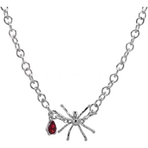 POTCET Womens Stainless Steel Spider Titanium Steel Necklace Pendant Geometric Retro Fashion Hip Hop Personality Party Jewelry