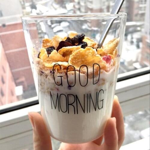 "1 Pcs Lovely Glass Breakfast Cup Coffee Tea Milk Yogurt Mug Creative Good Morning Mug Travel Cup Gifts 450ml,glass Style Shape"