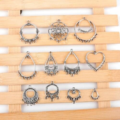 10pcs/lot Antique Silver Color Metal Alloy Vintage Charm Pendant For Jewelry Making DIY Earrings Findings Accessories