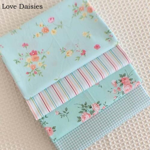 100% Cotton BLUE Pastoral Red Orange Flower Pink Rose Red Green Stripe Check Twill Fabric for DIY Apparel Dress Decor Handcraft