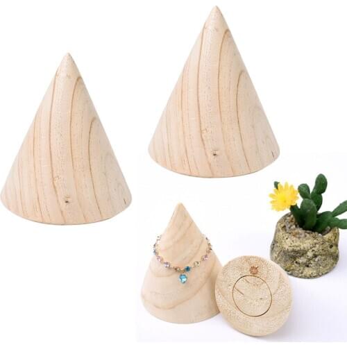 2Pcs Wooden Cone Shape Bracelets Jewelry Display Stand, Watches Cuff Bangle Anklets Holder Rack