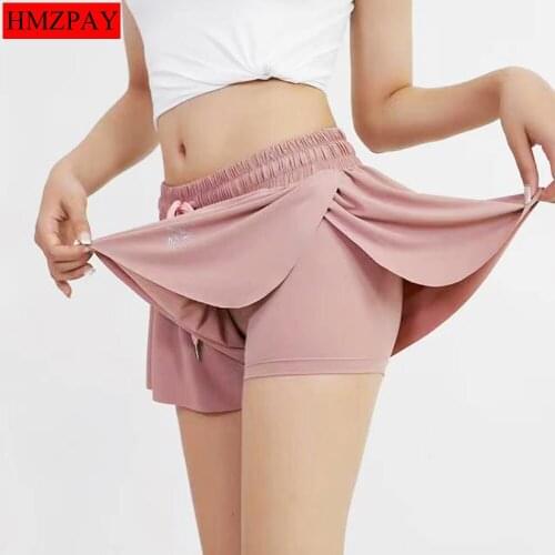 2 in 1 Ladies Fitness Flowy Soft Sports Yoga Outdoor Tennis Training Gym Workout Shorts Skirt
