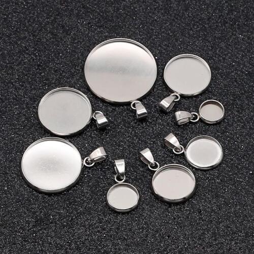 20pcs Stainless Steel Blanks Pendant Base Settings Cabochon Round 10/12/14/16/18/20/25/30mm Bezel Trays Jewelry Making Supplies