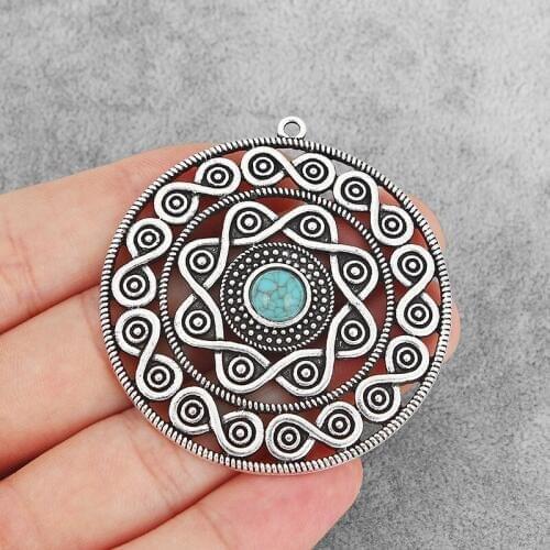 4PCS Antique Large Hollow Open Round Flower Charms Stone Spiral Vortex Pendants for Necklace Earrings Findings