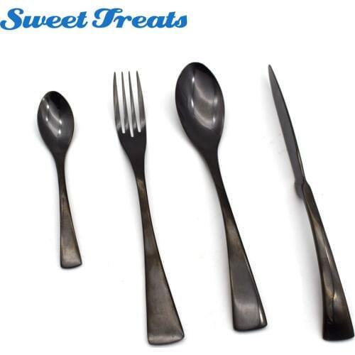 4pcs Luxury Black Cutlery Set Stainless Steel Western Food Tableware Sets Fork Steak Knife TeaSpoon Dinner Dinnerware Set