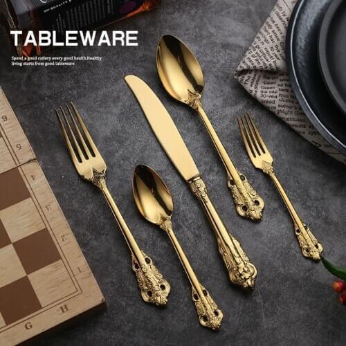 5pcs/set Palace Series Western Tableware 304 Stainless Steel Steak Knife Fork Coffee Spoon Set Household