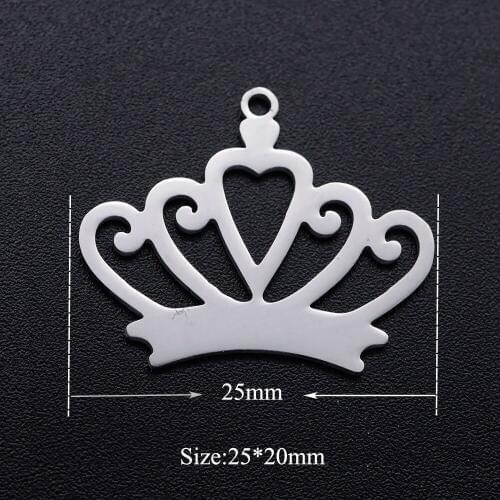 5pcs/lot 100% Stainless Steel Princess Crown diy Charms Wholesale Necklace Pendants Finding Charm Suppliers Never Tarnish