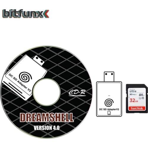 Bitfunx SD TF Card Reader Adapter for SEGA Dreamcast DC Console and CD with DreamShell Boot Loader and 32GB SD Card with games