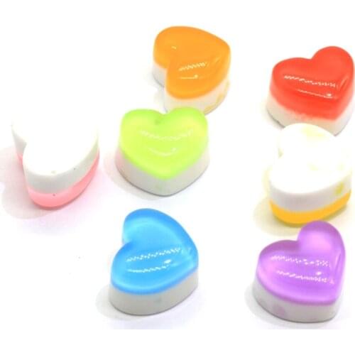 Assorted 10*14*17MM Resin Flatback New Jelly Heart Cabochons Kawaii Heart Double Layer Fruit Heart Sweets Cab Jewelry M