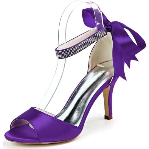 Satin Evening Dress Sandals w/ Crystal Ankle Strap Rhinestone Ribbon Toe Bridal Wedding Party Prom Stelitto High Heels Shoes
