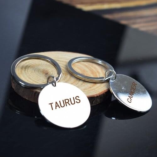 Zodiac Letters Keychain Metal Engraving Taurus Aries Taurus Scoripio Constellation Key Ring for Friends Birthday Gifts