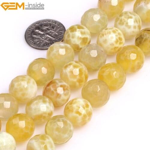 Gem-inside 12mm Yellow Round Faceted Fire Agates Stone Beads For Jewelry Making Beads 15inches DIY Jewellery Christmas Gift