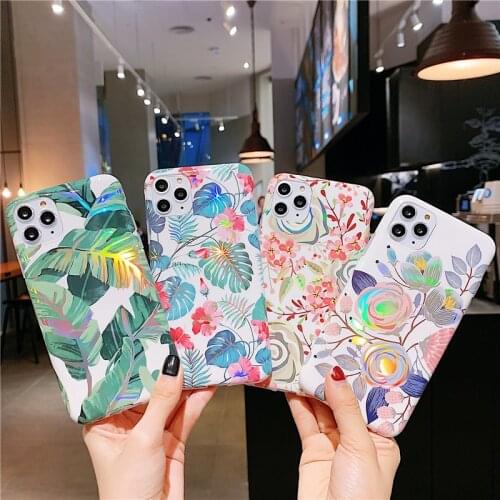 Luxury Fashion Dazzle Colour Laser Beautiful Flowers Leaf Soft Case Cover For iPhone 11 Pro Max XS Max XR X 8 7 6 6S Plus SE