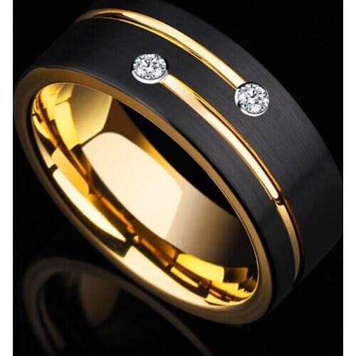 Black Gold Color Tungsten Carbide Ring For Men Women Wedding Band Anniversary Inlay Shiny CZ Stone Rings Jewelry