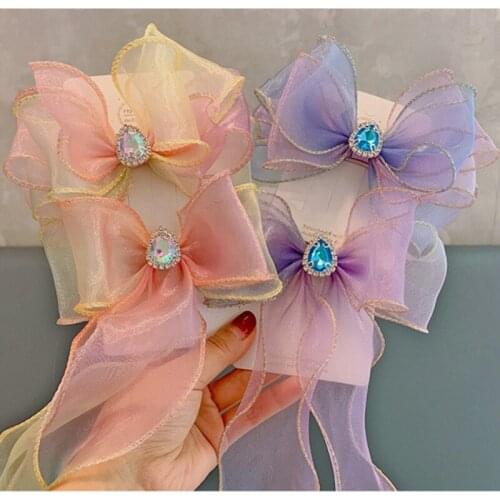 Childrens Accessories for Girls Hair Ribbons Princess Kids Rainbow Yarn Bowknot Hairpin Headdress Fairy Crown Clip Hairgrips