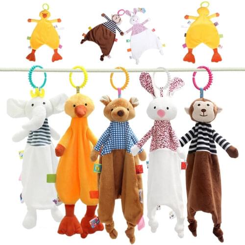 Baby Towel Infant Animal Soothe Appease Towel Soft Soothe Towel with Rattle Rabbit Monkey Bear Stuffed Comforting Toys Gift