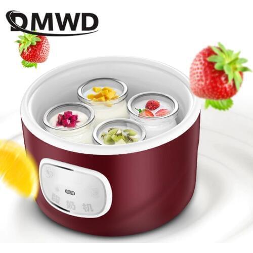 DMWD Automatic Electric Yogurt maker DIY Natto Leben Rive wine Multifunction machine stainless steel liner 4 Yogurt cup 1L EU