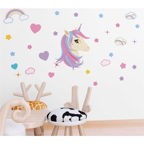 Unicorn Lovely Star Rainbow Height Measure Wall Stickers Kids Room Children Bedroom Nursery Wall Decal Poster Mural