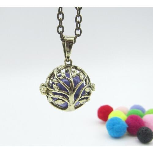 Brass Ox Color Tree with Leafs Hollowed Locket Box with Changeable Chime Ball Inside Diffuser DIY Necklace Jewelry