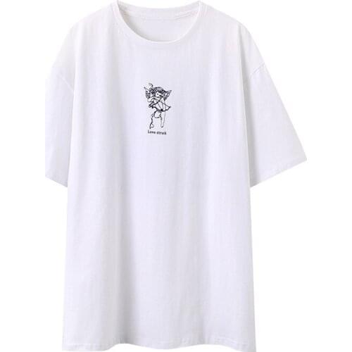 Oversize Women Soft Cotton O Neck T-shirt 2021 Summer Fashion Ladies High Street Loose T-shirt Female Casual Printed T-shirt