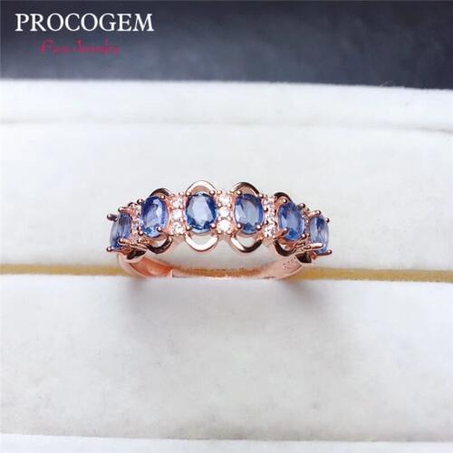 Sri Lanka Natural Sapphire Rings for Women Party 3x4mm Faceted Genuine gemstones Rose Gold color Fine jewelry S925 Silver #438