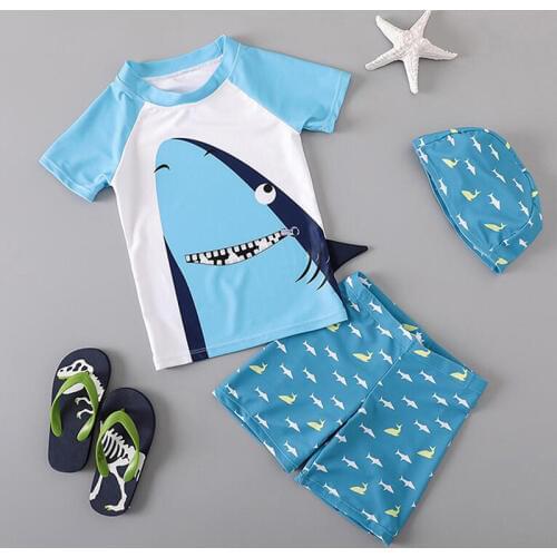 Shark Costume Boys Swimwear Two Piece Infant Boy Swimsuit Kids with Swimming Cap 1-10 Year Boy Bathing Suit Beachwear Rash Guard